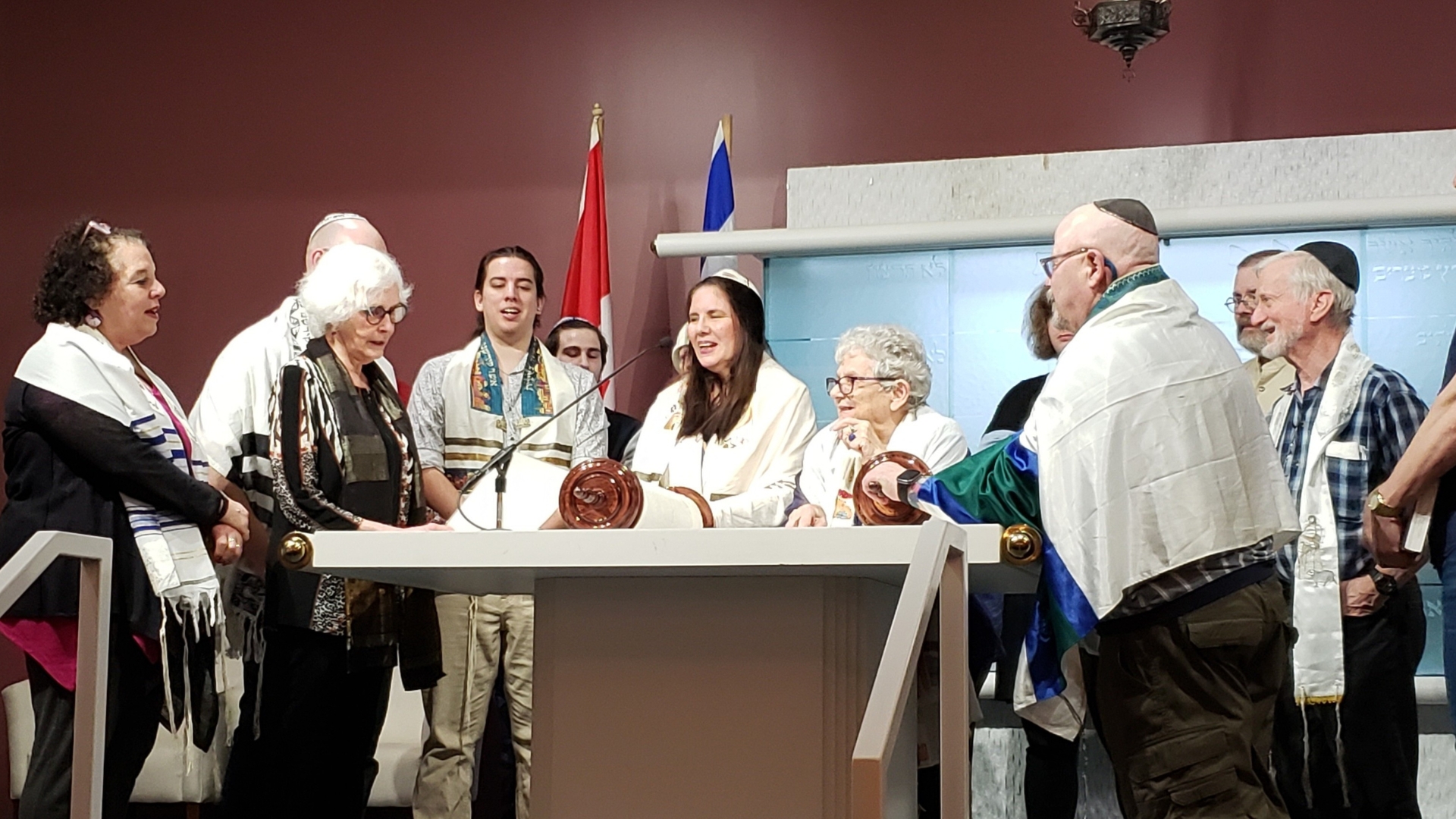 Congregants at the bimah before the storm